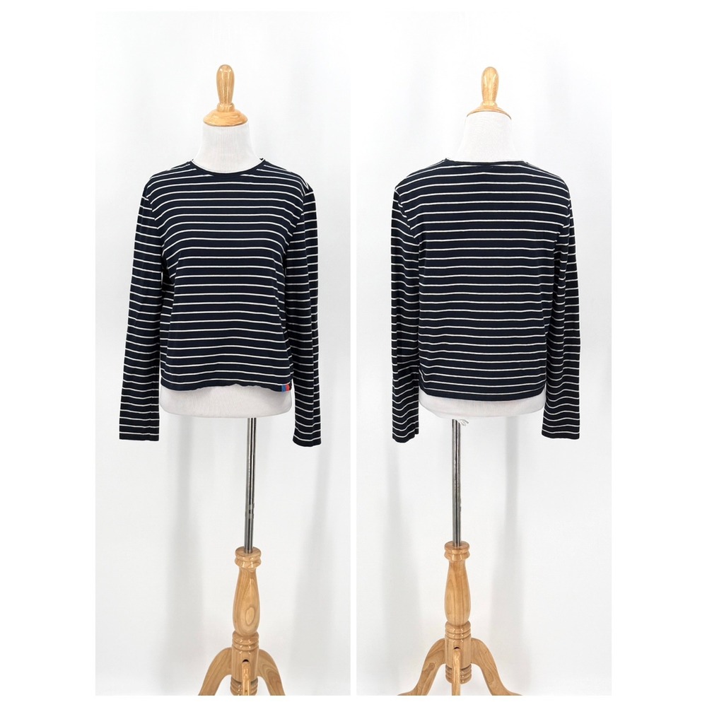 KULE Long Sleeve Tee Women Small Navy Blue Striped Crew Neck Boxy Crop Breton